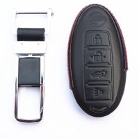 fgjfykjd WFMJ Leather 4 Buttons Key Chain Cover Case For Nissan 350Z 370Z Pathfinder Versa Maxima Altima Armada Rogue Sentra Murano GT-R