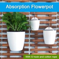 【YF】✧  Absorption Hanging Flowerpots Plastic Oval Watering Pot for Indoor Outdoor Balcony Fence Wall