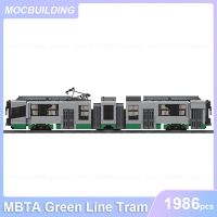 MBTA รถรางสายสีเขียวบล็อกตัวต่อ MOC 1986ชิ้นอิฐประกอบแบบ DIY ขนส่งรถไฟของขวัญของเล่นเด็กสร้างสรรค์การศึกษา