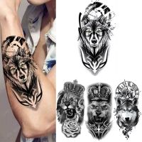 Wolf Tiger Waterproof Temporary Tattoo Sticker Flash Lion Animal Cool Body Art Arm Sleeve Fake Removable Men Women Personality