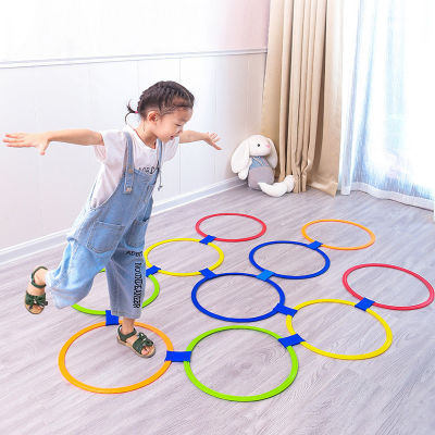 Outdoor Kids Funny Physical Training Sport Toys Lattice Jump Ring Set Game with 10 Hoops 10 Connectors for Park Play Boys Girls