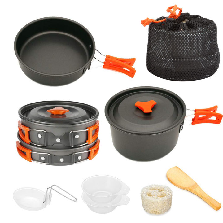 Camping Cookware Set Camping Gear Campfire Utensils Non-Stick Cooking  Equipment Lightweight Stackable Pot Pan Bowls with Bag