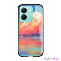 Volans ที่ Vivo Y36 Y36 5G หรูหราอะนิเมะพระอาทิตย์ตกที่สวยงามกันกระแทกหรูหรามันวาวเคสโทรศัพท์กระจกเทมเปอร์เคสประกบหลังแบบแข็งฝาครอบเชลล์เคส