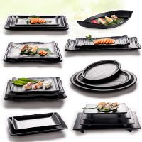 Vacclo Black Melamine Frosted Dishes Imitation Porcelain Plate Tableware Restaurant Food Snacks Sushi Fish Tray Plate Dinnerware