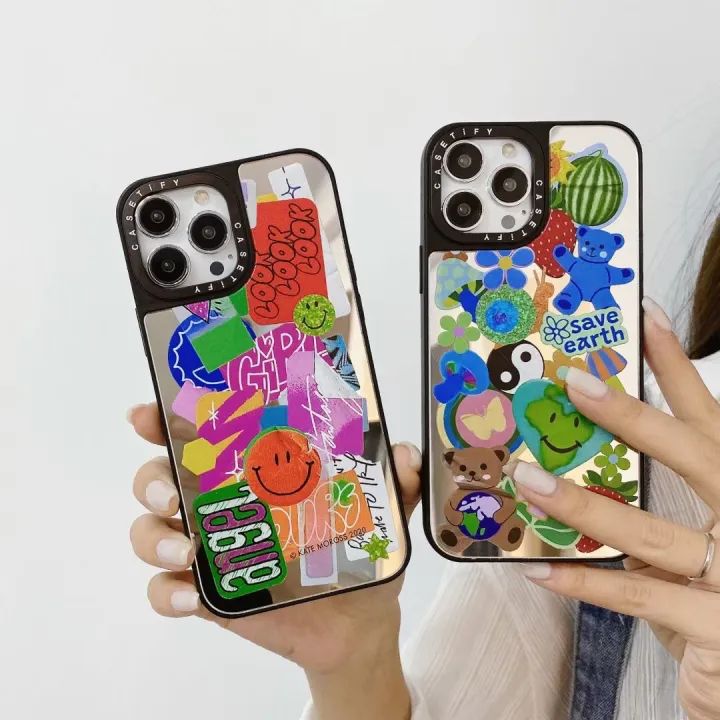 CASETiFY Teddy Bear Smiley Face Sticker iPhone 12/13pro Max Mirror Case