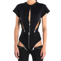 Hot Women Bodysuit 2023ฤดูร้อนใหม่เกาหลีแฟชั่น Hollow Out เสื้อยืด Multi Zipper ตกแต่งสำหรับสตรี Corset Y2k เสื้อกั๊ก Traf