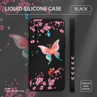 เคสเคสโทรศัพท์สำหรับ Realme X50 Realme X50 Pro 5G สี Butterflys พีชดอกเคสโทรศัพท์ลายขอบสี่เหลี่ยมปลอกซิลิโคนของเหลวเคสป้องกันกล้องคลุมทั้งหมด