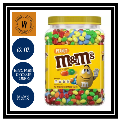  M&M'S Candies, Peanut Chocolate, 62 Ounce Jar, Pack of