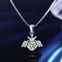 HOYON 1CT D Color VVS Moissanite Necklace For Women Jewelry Fashion Angel Wings Clavicle Chain White Gold Pendant For Girls Gift