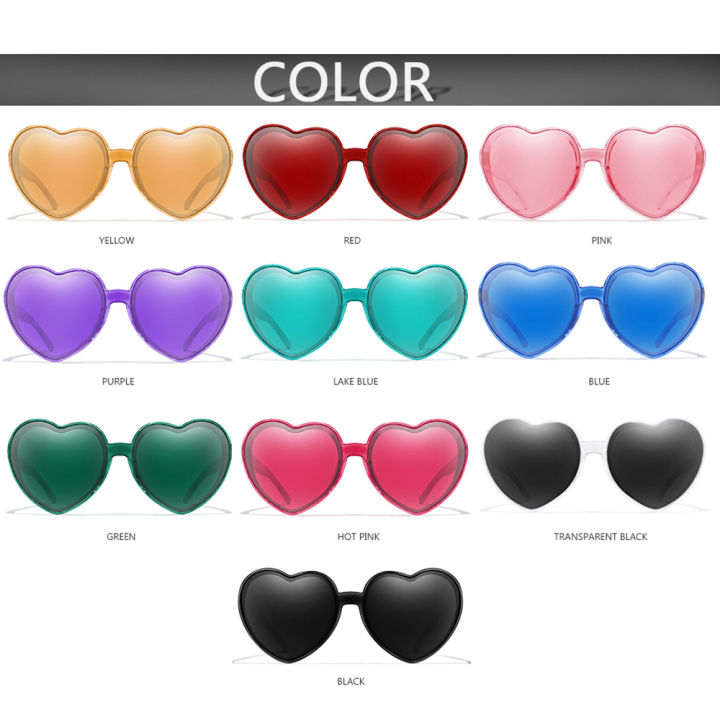 แว่นกันแดดไล่เฉดสีหลากสีเจลลี่ป้องกันแสงแดดกลางแจ้งหลากสีรูปหัวใจ