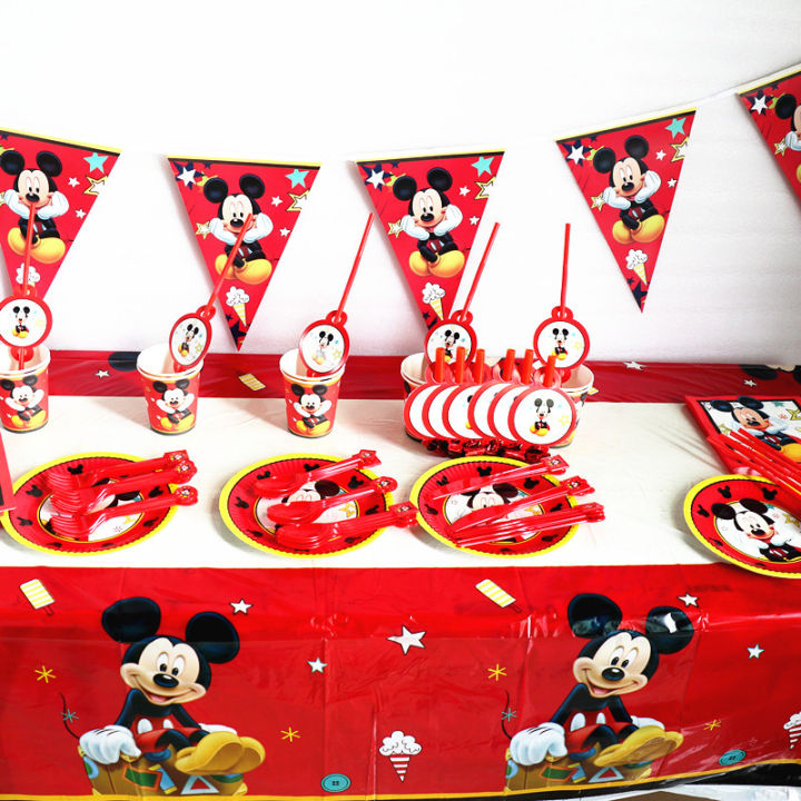 ดิสนีย์มิกกี้-mouses-theme-ชุดอุปกรณ์บนโต๊ะอาหารกระดาษตกแต่งถ้วยฟางการ์ดเค้กวันเกิด-party-อุปกรณ์ตกแต่งบ้าน-baby-shower-วันเกิดของขวัญเด็ก