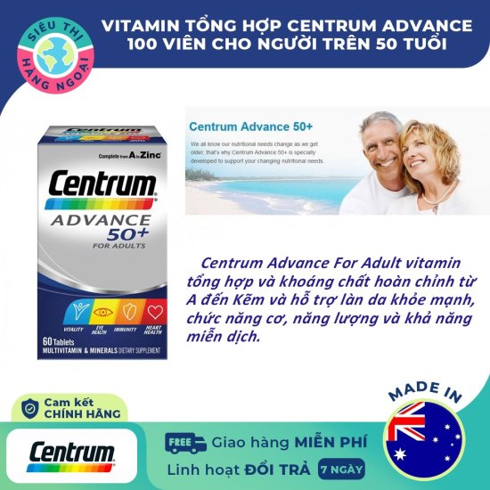 Vitamin tổng hợp cho người trên 50 tuổi centrum advance 50+ lọ 100 viên - ảnh sản phẩm 5