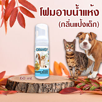 โฟมอาบน้ำแห้ง (สุนัข-แมว) กลิ่นแป้งเด็ก ปลอดภัย เลียได้ 60 ml.