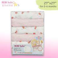 Mimibabe ผ้าอ้อมมัสลิน(muslin) 27"x27" ลายchick สีชมพู แพ็ค6ชิ้น สำหรับเด็กทารกแรกเกิด