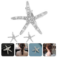 Arenlen【Hot Sale】 3PCS Star Hair Clips Rhinestone Pearl Hair Pins Bride Barrettes งานแต่งงาน