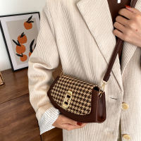 Vintage Houndstooth Small PU Leather Crossbody Sling Bags Handbag 2022 Women Spring Fashion Shoulder Purses Female nd Luxury