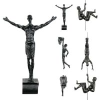 6pcs black 6Pcs/Set Creative Industrial Style Rock Climbing Man Resin Wall Hanging Statue Sculpture Figures Crafts Home Decor