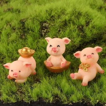 Resin Mini Fortune Pig - DIY Miniature Pigs Cake Topper Landscape  Decoration 1pc