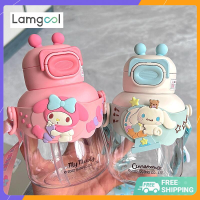 คลังสินค้าพร้อมแก้วพร้อมหลอดน้ำ600มล. น่ารัก Kuromi Sanrioed Anime Cinnamoroll My Melody Pompurin พกพาสะดวกน่ารัก HGA2826ของขวัญสำหรับเด็กกีฬาการเดินทาง