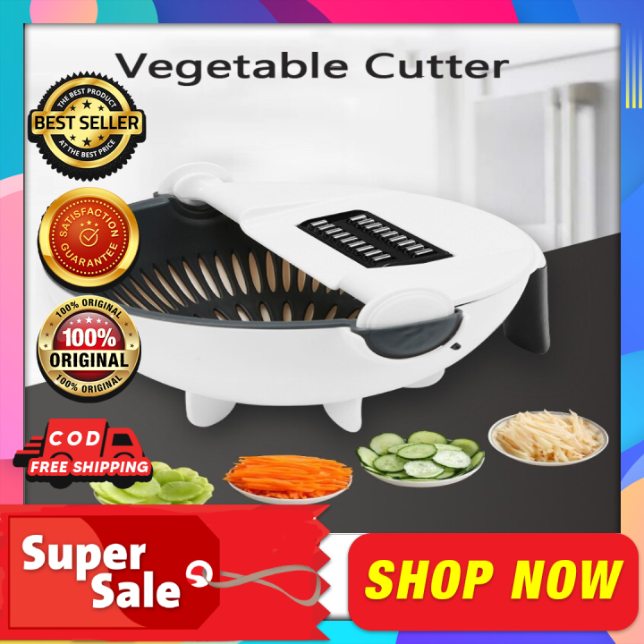 New 9 in 1 Multifunction Magic Rotate Vegetable Cutter with Drain Basket  Large Capacity Vegetables Chopper Veggie Shredder Grater Portable Slicer