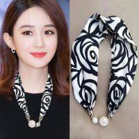 ☁◑✜ Magnetic buckle silk scarf necklace headband high-end feeling net red new bracelet long strip womens spring and summer neck protection