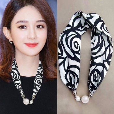 ☫❡✷ Magnetic buckle silk scarf necklace headband high-end feeling net red new bracelet long strip womens spring and summer neck protection