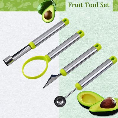 4 IN 1 Stainless Steel Fruit Tool Set Watermelon Ball Scoop Apple Corer Remover Fruit Carving Knife Fruit Pulp Separator Tool