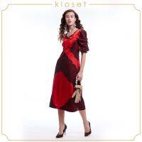 Kloset Lace-up Sleeves Midi Dress(PF20-D014)ชุดเดรส ชุดเดรสแขนตุ๊กตา ชุดเดรสสั้น ชุดเดรสผ้าพื้น แต่งดีเทลลูกไม้ ชุดเดรสแฟชั่น