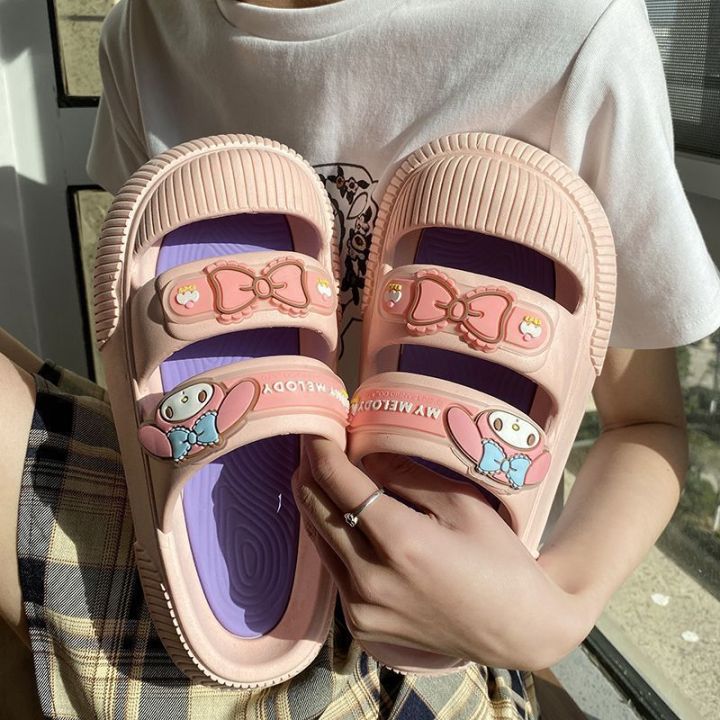รองเท้าแตะ-sanrio-melody-ผู้หญิงฤดูร้อน-baotou-สวมกันลื่นหนาด้านล่างรองเท้าแตะน่ารัก-hzfws2515