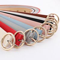 Woman New Round Buckle Wide Ladies Belt Wild Fashion Multihole Belt