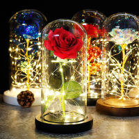 【cw】Beauty And The Beast Mothers Day Rose LED Enchanted Rose Eternal Flower Lights In Dome For Christmas Valentines Day Gift ！