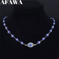 ✜■❁ Turkey Eye Crystal Stainless Steel Muslim Islam Chocker Necklace Women Silver Color Necklaces Jewelry collier oeil N6527S02