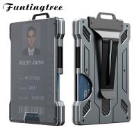 【CC】 Wallet Men Aluminum Metal Money Clip with 1Clear window ID Badge Holder Blocking  Holds up 15 Cards Cash