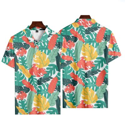 【high quality】  Mens Tropical Leaf Printed Button Polo Shirt, Mens Shirt, Fashionable Short Sleeves, Casual Large Size 2023