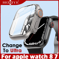 For apple watch series 8 7 45mm เคส เคสกันรอยหน้าปัดนาฬิกา คลุมทั้งหน้าจอ Hard PC Case with Tempered Glass Change To Ultra Style Accessories