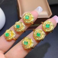 Natural emerald ring fashionable gem quality deep color 925 silver customizable size number