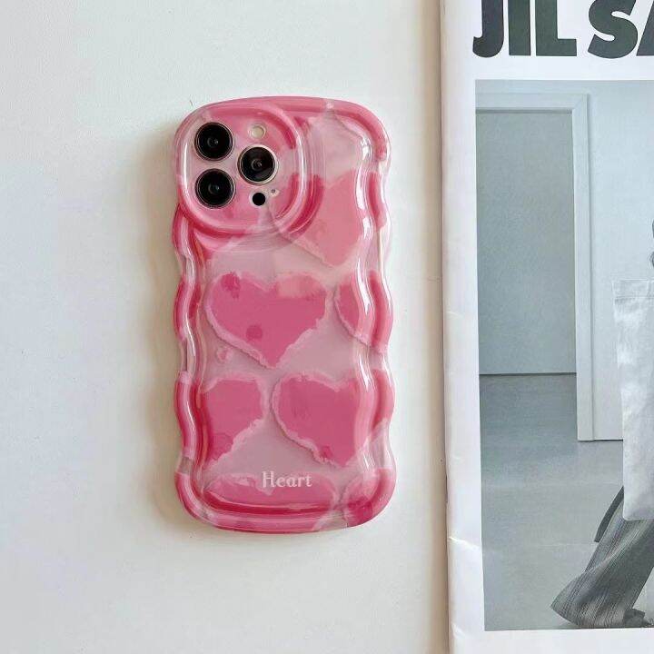 ins-hot-girl-pink-love-กรณีโทรศัพท์สำหรับ-iphone14-promax-สเตอริโอขอบคลื่นโทรศัพท์กรณีสำหรับ-iphone13-ซิลิโคนใสป้องกันการตกกรณีสำหรับ-iphone12-11