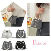 Women Pearl Purse Evening Drawstring Clutch Shoulder Handbags Purse Bag