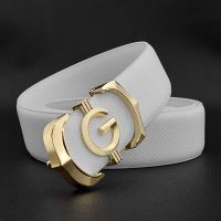 High Quality fashion g mens belt genuine leather designer belt White casual Cowskin solid smooth buckle Waistband ceinture homme