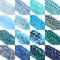 Blue Natural Stone Beads Aquamarine Agate Jades Hematite Loose Spacer Beads for Jewelry Making DIY Bracelet Necklace Accessories