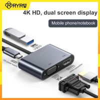 RYRA 4 In 1 USB 3.0 Hub VGA แล็ปท็อปอะแดปเตอร์ PD ค่าใช้จ่าย4พัน HDMI เข้ากันได้ประเภท-C S Plitter สถานีเชื่อมต่อสำหรับคอมพิวเตอร์แล็ปท็อป