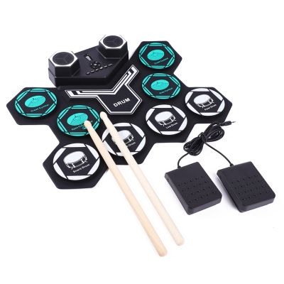 Electronic Drum Practice Drum Built-in Stereo Speaker Bluetooth Radio Drum Set for Kids Beginners Black