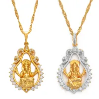 สร้อยคอพร้อมจี้พระพิฆเนศศาสนาอินเดีย [Xiaoming Jewelry]สำหรับผู้หญิงหญิงสาวสีทองและพระเจ้าช้างเพชรสังเคราะห์