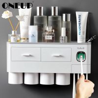 ONEUP ที่เก็บฟันแบบยึดที่ใส่แปรงสีฟันติดผนังแม่เหล็กที่บีบตัวจัดการการจัดเก็บฟันสำหรับชุดอุปกรณ์ห้องน้ำ