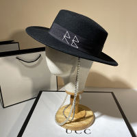 New Women Fedoras Wool Hats Fashion Letter Fedoras With Chain Elegant Big Hat Black Big Brim Fedora Hat