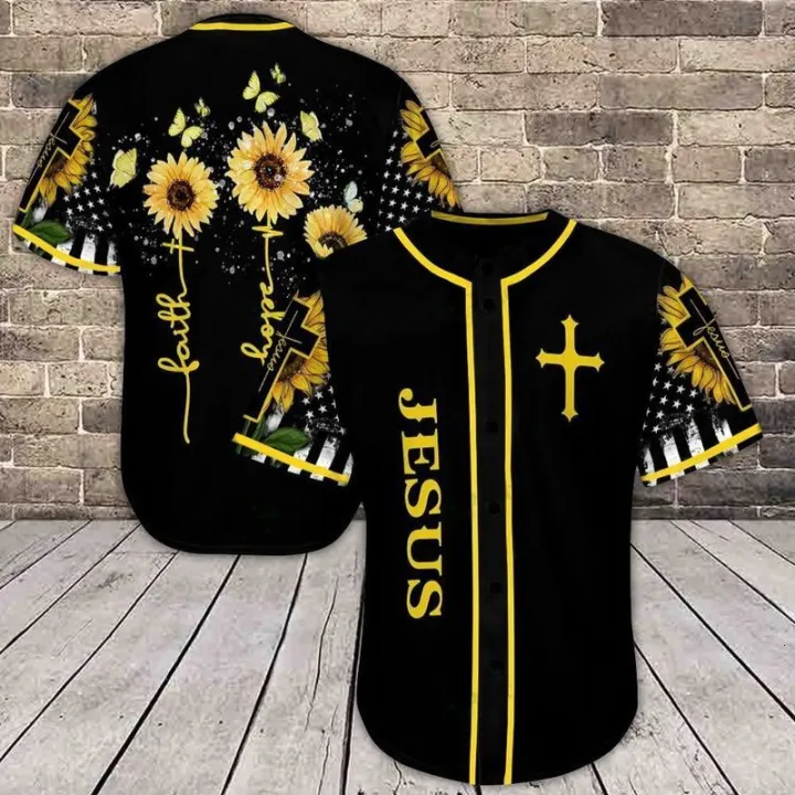 Jesus Baseball Jersey Jesus Sunflowers Faith Hope Love Men Baseball