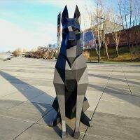 3D สุนัขพันธฺ์โดเบอร์แมนสีดำสูง100ซม./68ซม. รูปปั้นสัตว์ Doberman งานฝีมือห้องนั่งเล่นห้องนอนโมเดลการพับกระดาษแบบดีไอวายแฮนด์เมด