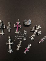 Chrome Hearts 925 Sterling Silver Pink Diamond Black Diamond Double Chrome Hearts Pendant Necklace