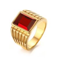 Fashion Trend Men Gold Big Red Stone Cool Large Rings Party Jewelry