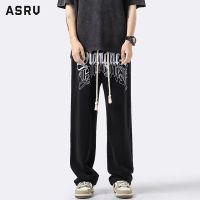 ASRV กางเกงขายาวลำลองผู้ชายพิมพ์ลายกางเกงผู้ชายผ้าไหมขาวยาวแสงทรงตรงหลวม